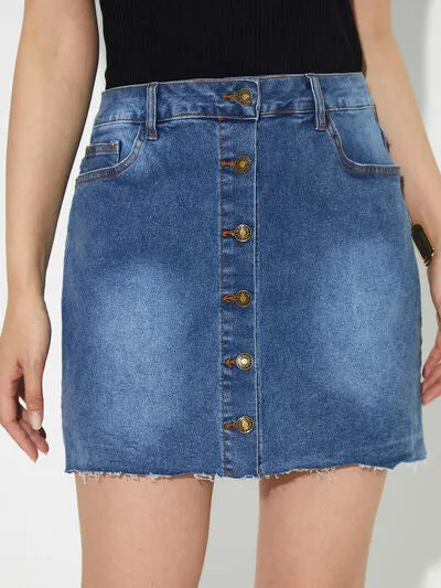 L.NY Pocketed Button Up Denim Skirt sold by Leota