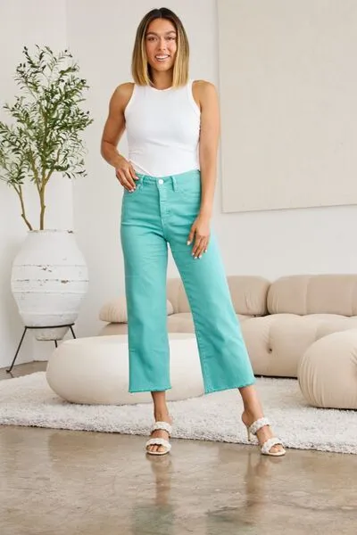 L.NY Crop Chloe Full Size Tummy Control High Waist Raw Hem Jeans sold by Leota product image thumbnail 4