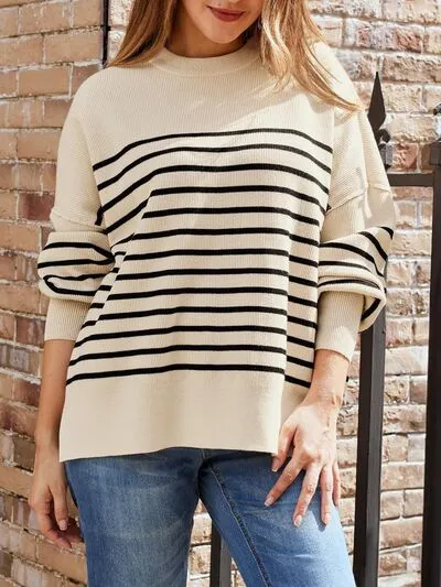 L.NY Striped Round Neck Long Sleeve Sweatshirt sold by Leota