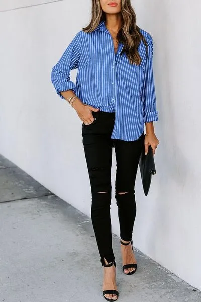 L.NY Lovelet Striped Button Up Long Sleeve Shirt sold by Leota product image thumbnail 2