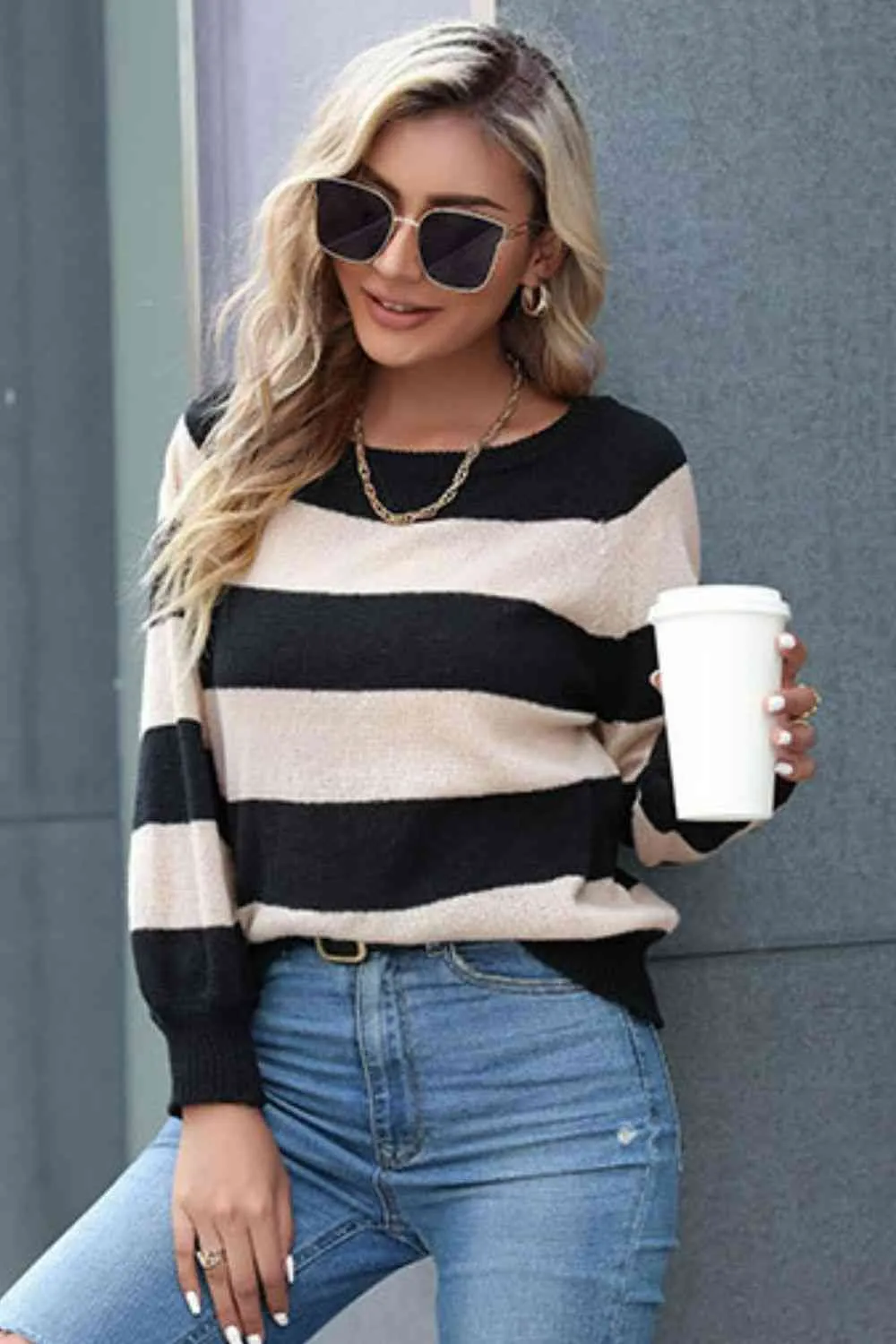 L.NY Perfee Horizontal Stripe Raglan Sleeve Sweater sold by Leota product image thumbnail 3