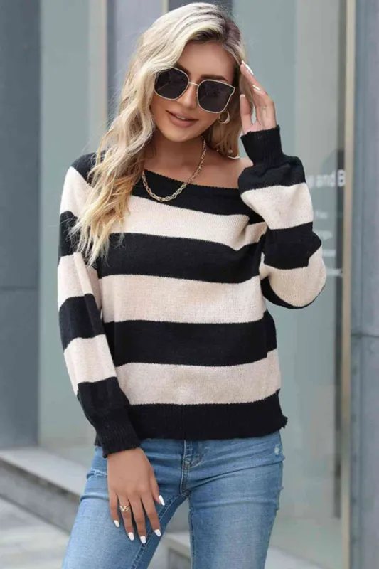 L.NY Perfee Horizontal Stripe Raglan Sleeve Sweater sold by Leota
