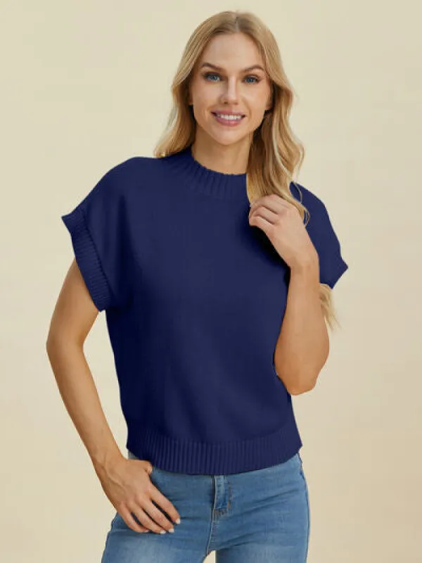 L.NY Double Take Full Size Mock Neck Short Sleeve Sweater sold by Leota