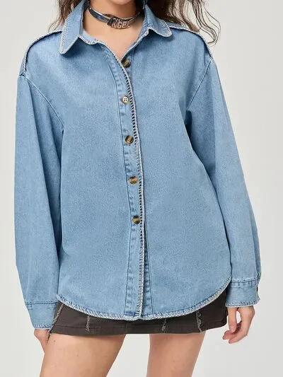 L.NY Button Up Collared Neck Denim Top sold by Leota product image thumbnail 3