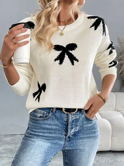 L.NY Perfee Bow Graphic Round Neck Long Sleeve Sweater sold by Leota product image thumbnail 5