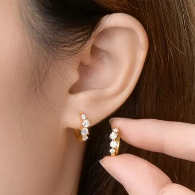 925 Sterling Silver Moissanite Huggie Earrings sold by Leota product image thumbnail 2