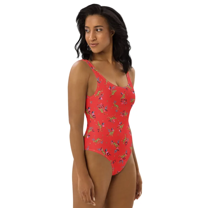 Leota Jenny Swimsuit in Lucky Cheetah Red sold by Leota