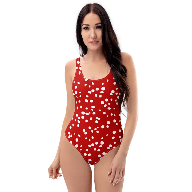 Leota Jenny Swimsuit in Disco Dots Barbados Cherry sold by Leota