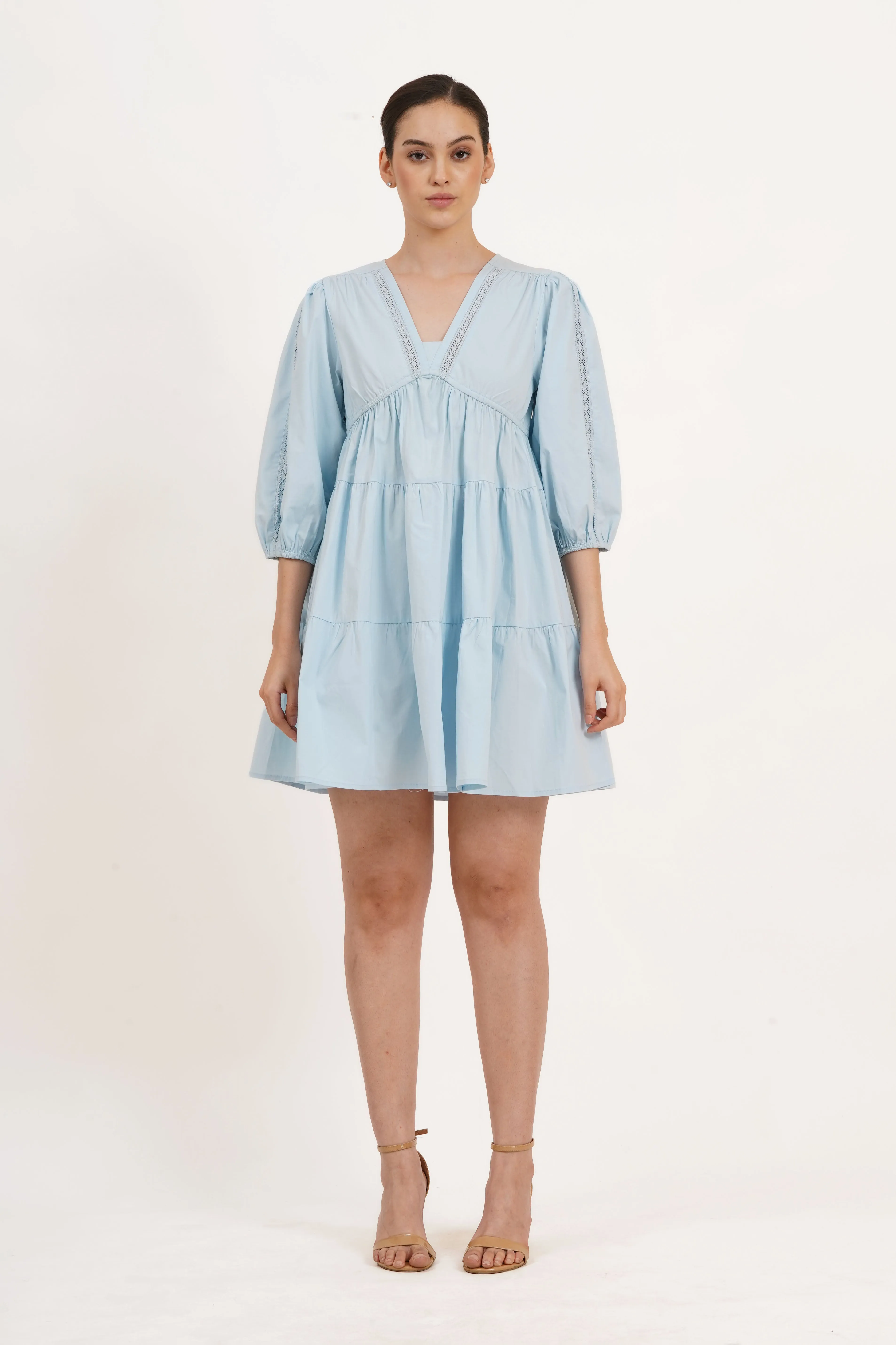 Zariah Empire Waist Mini Dress Wispy Blue sold by Leota