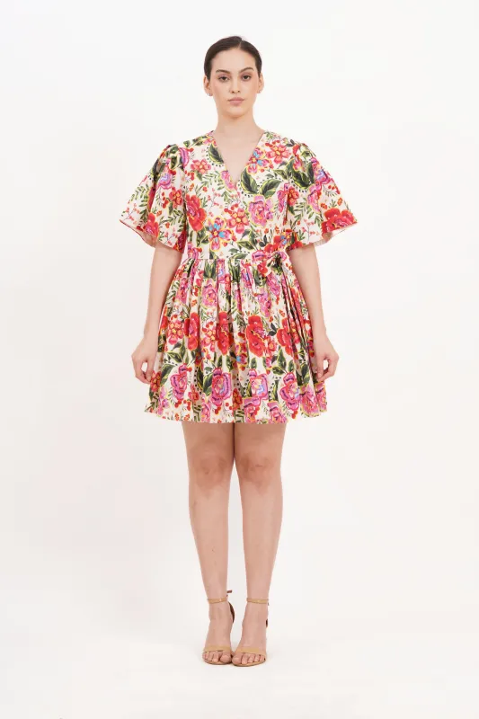 Leota Alena Dress Crown Floral Flame Scarlet sold by Leota