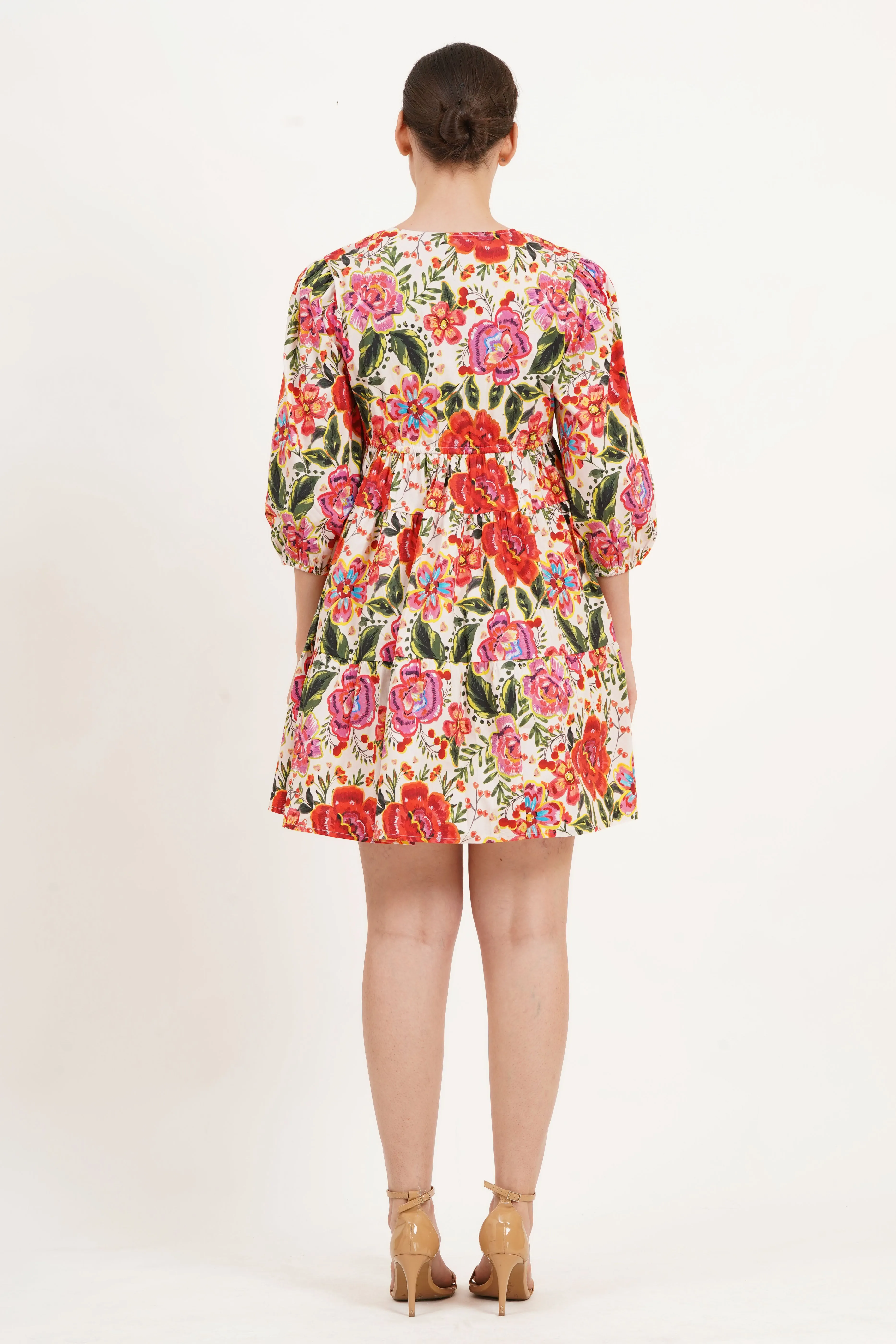 Zariah Empire Waist Mini Dress in Crown Floral Flame Scarlet sold by Leota product image thumbnail 2