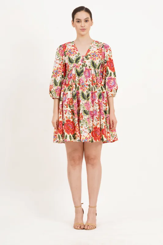 Leota Zariah Dress Crown Floral Flame Scarlet sold by Leota