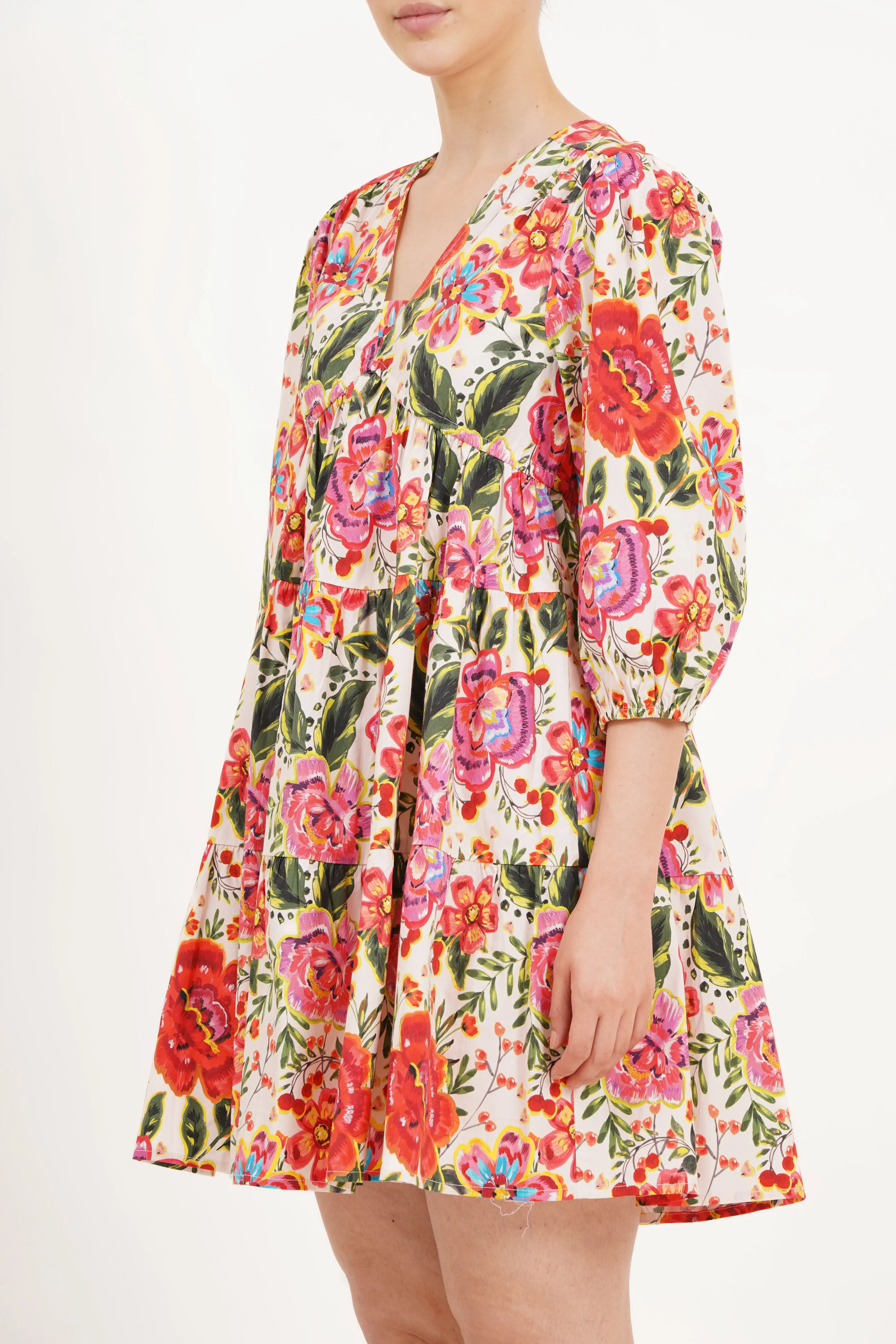 Zariah Empire Waist Mini Dress in Crown Floral Flame Scarlet sold by Leota product image thumbnail 4