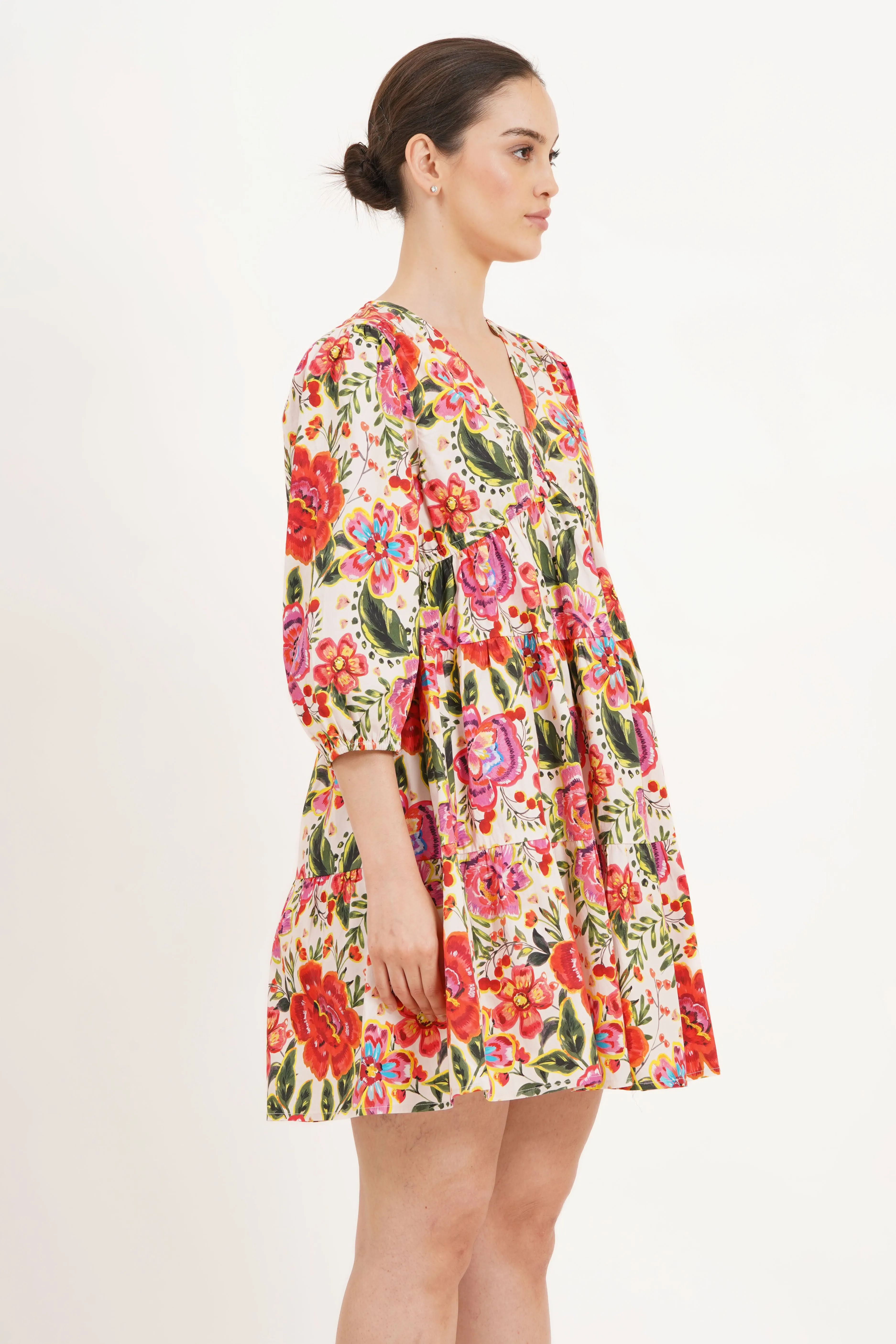 Zariah Empire Waist Mini Dress in Crown Floral Flame Scarlet sold by Leota product image thumbnail 3