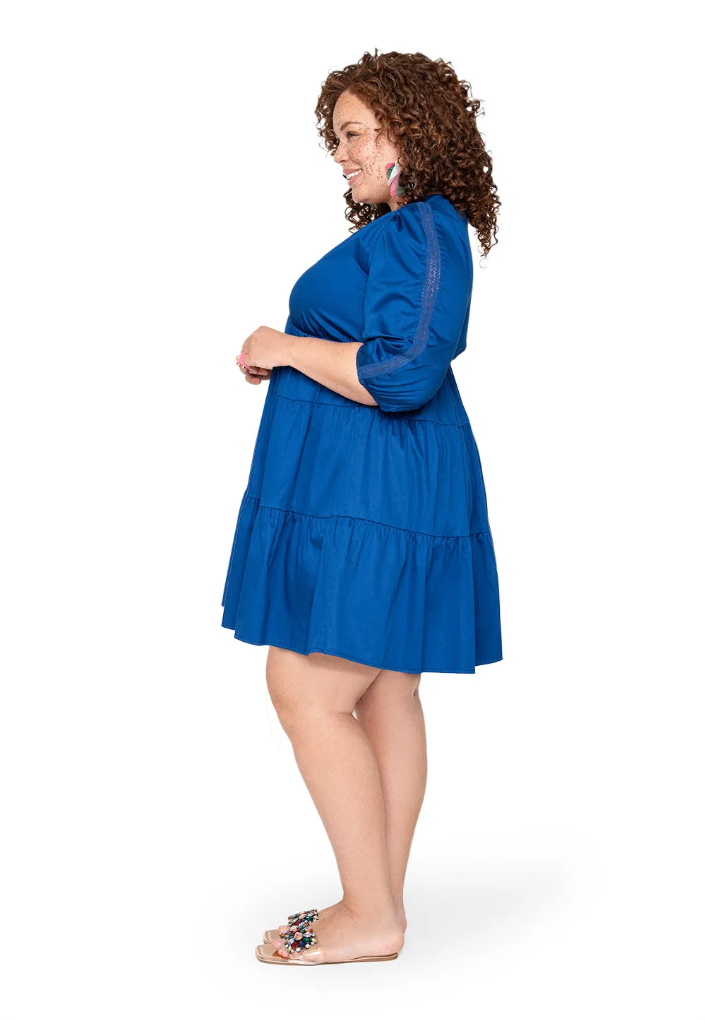 Zariah Empire Waist Mini Dress in Solid Mazarine Blue sold by Leota product image thumbnail 2