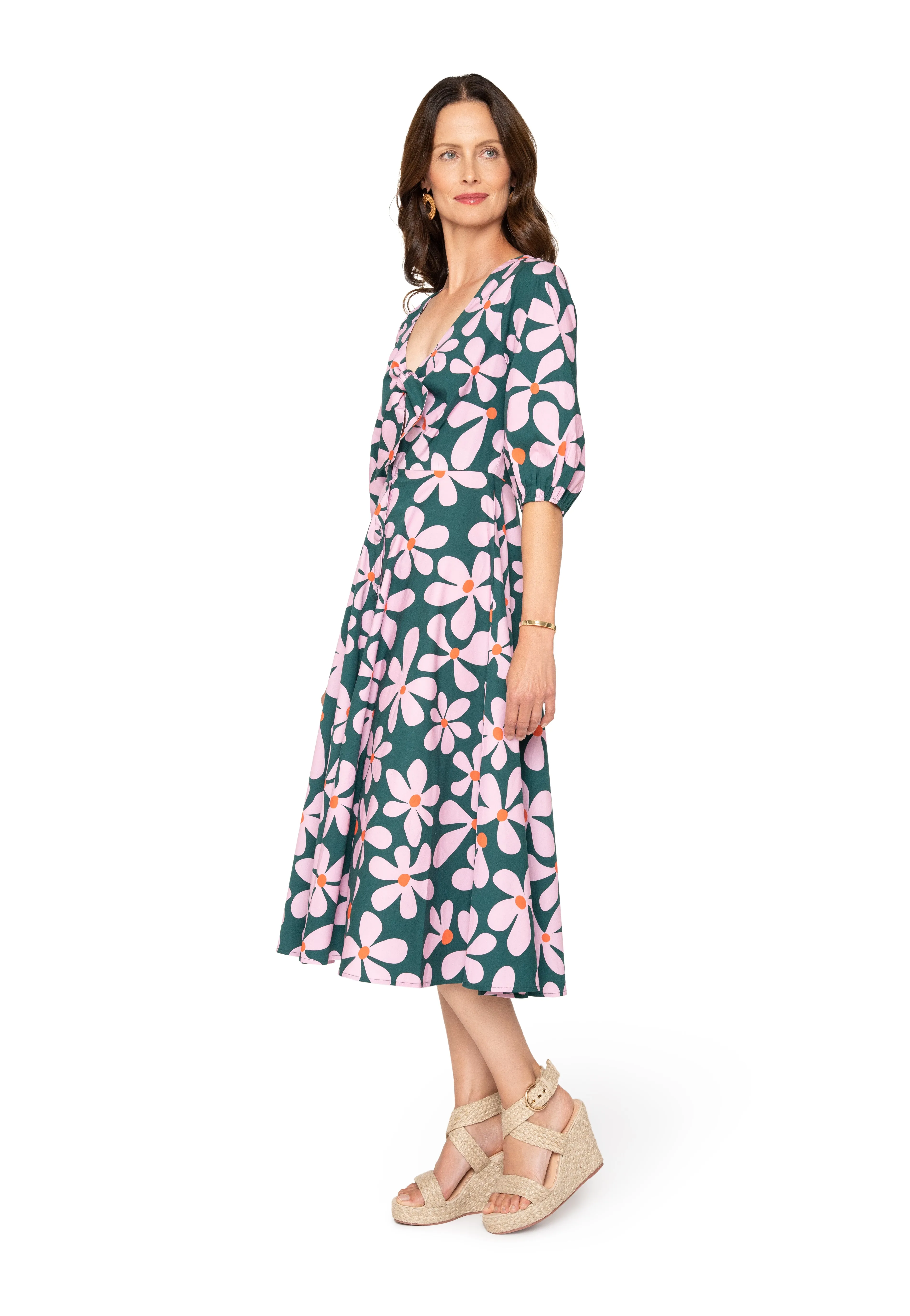 Adriana Tie-Front Midi Dress Dancing Daisies Evergreen sold by Leota product image thumbnail 4