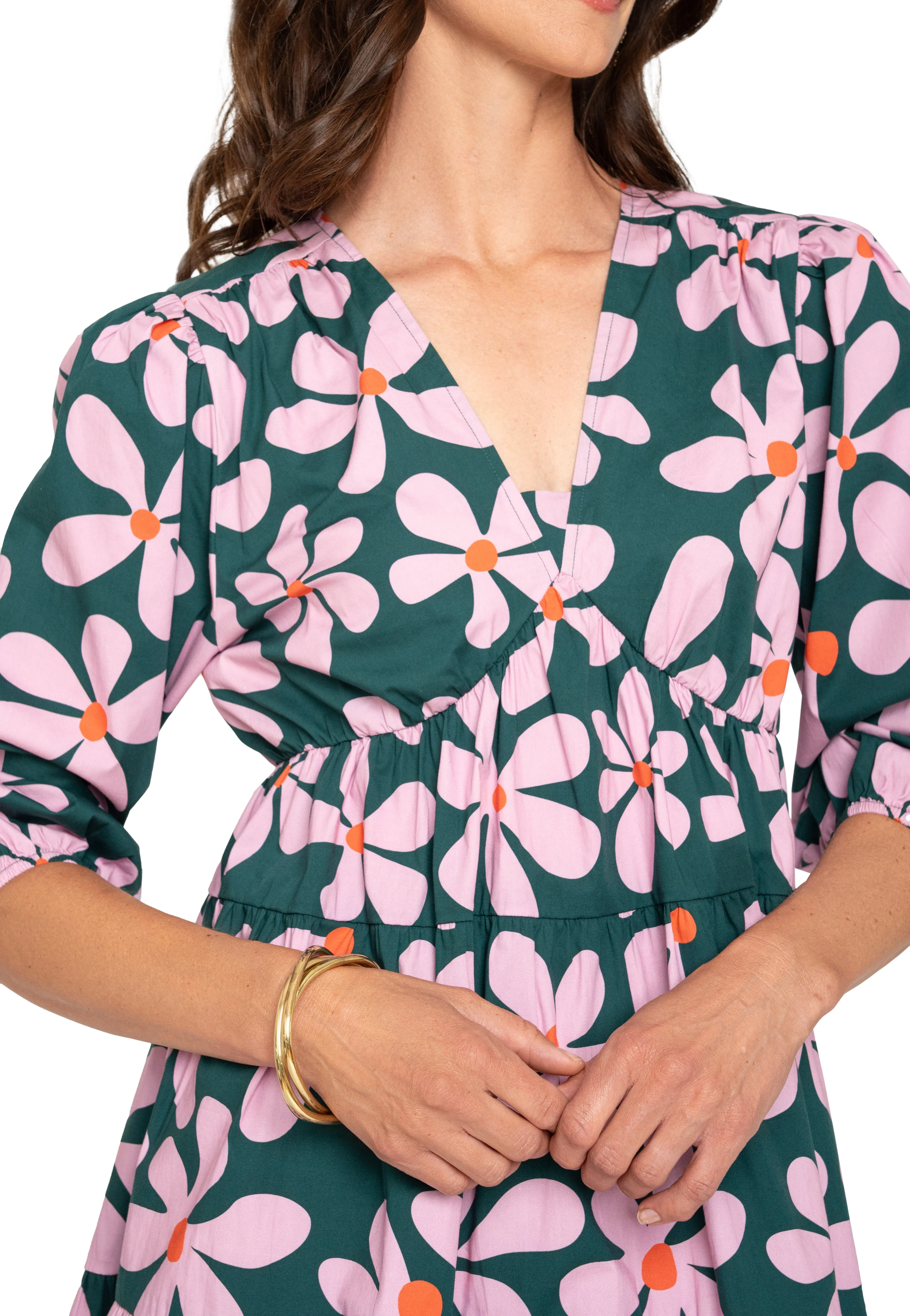 Zariah Empire Waist Mini Dress Dancing Daisies Evergreen sold by Leota product image thumbnail 5