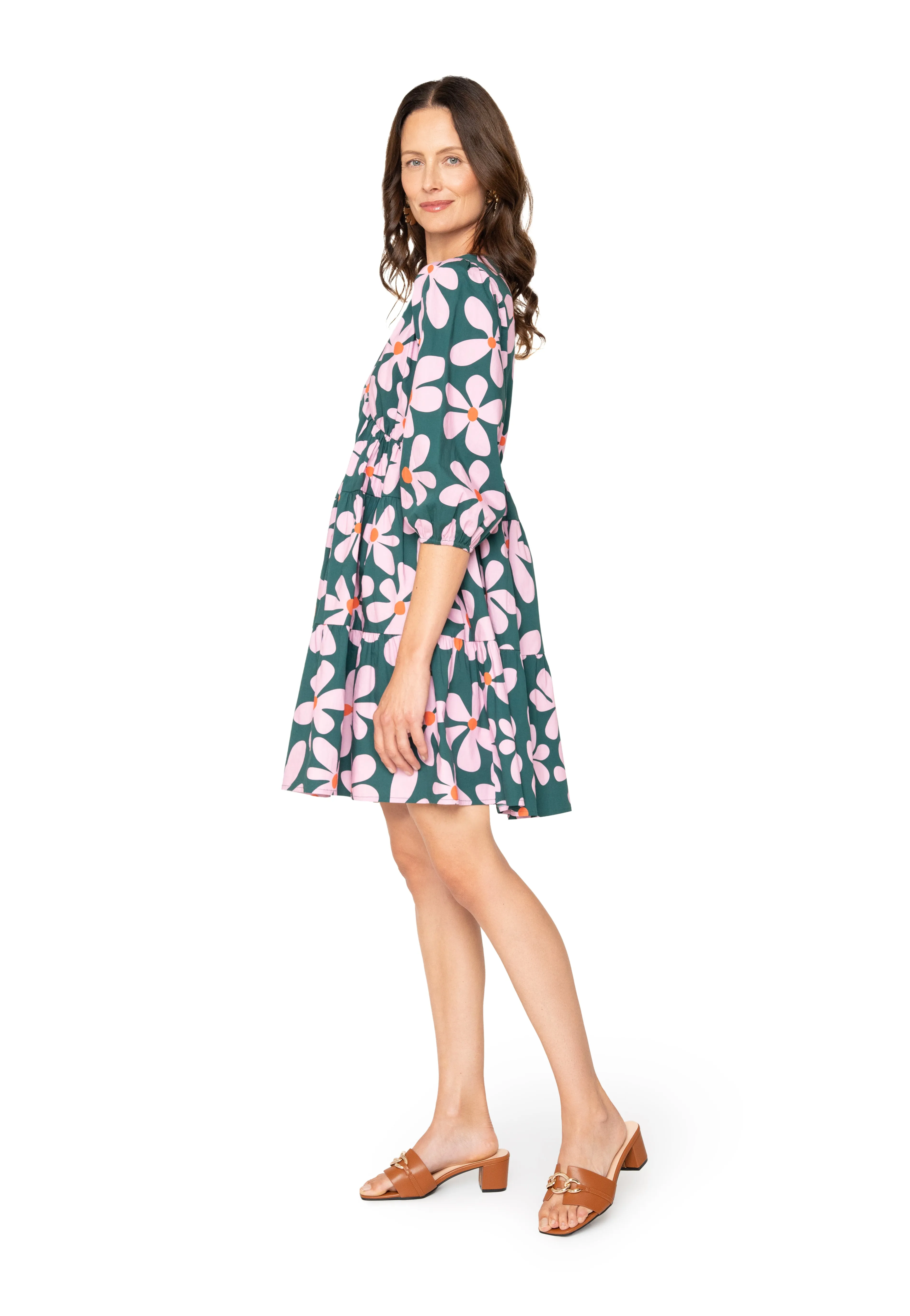 Zariah Empire Waist Mini Dress Dancing Daisies Evergreen sold by Leota product image thumbnail 3