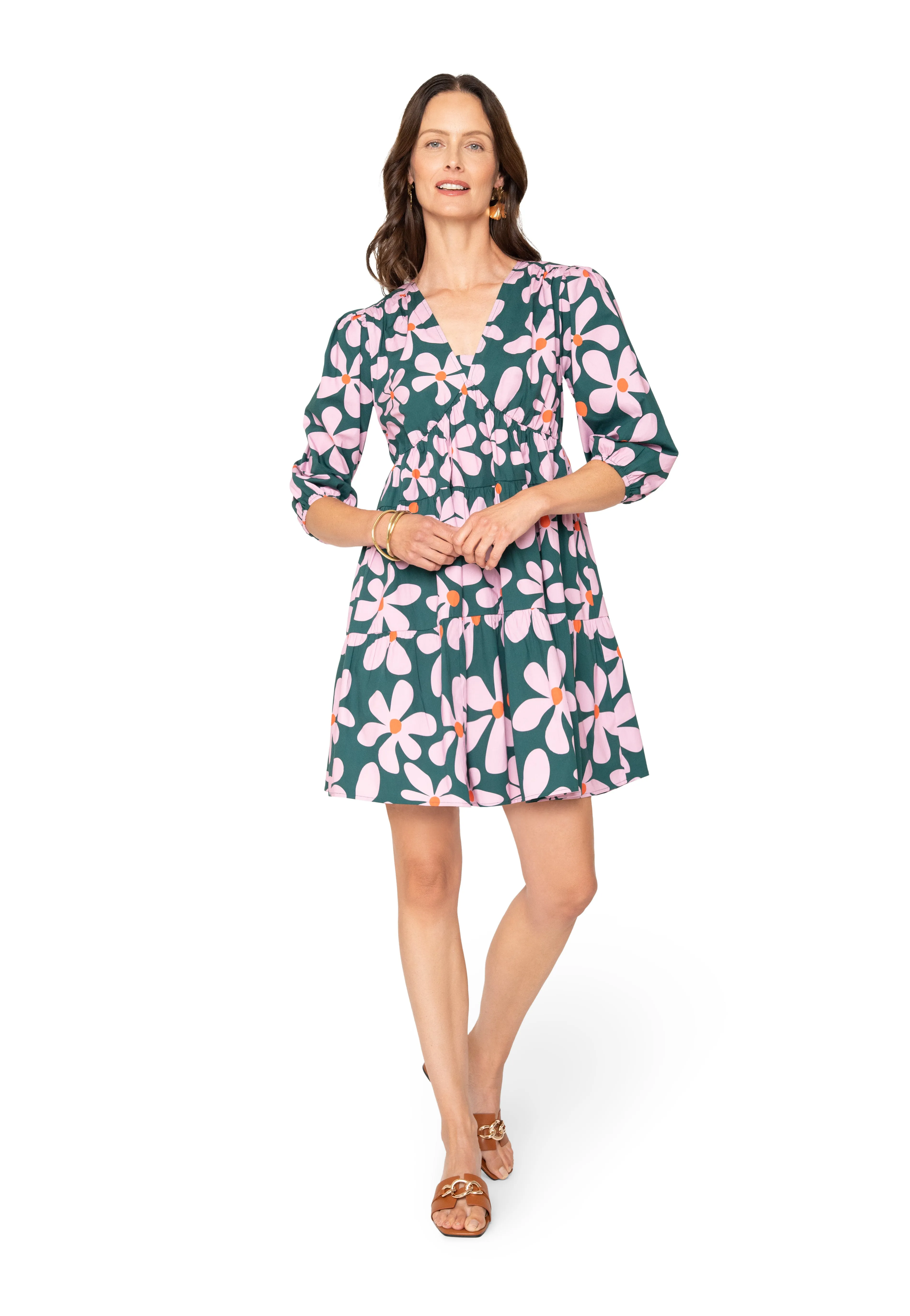 Zariah Empire Waist Mini Dress Dancing Daisies Evergreen sold by Leota