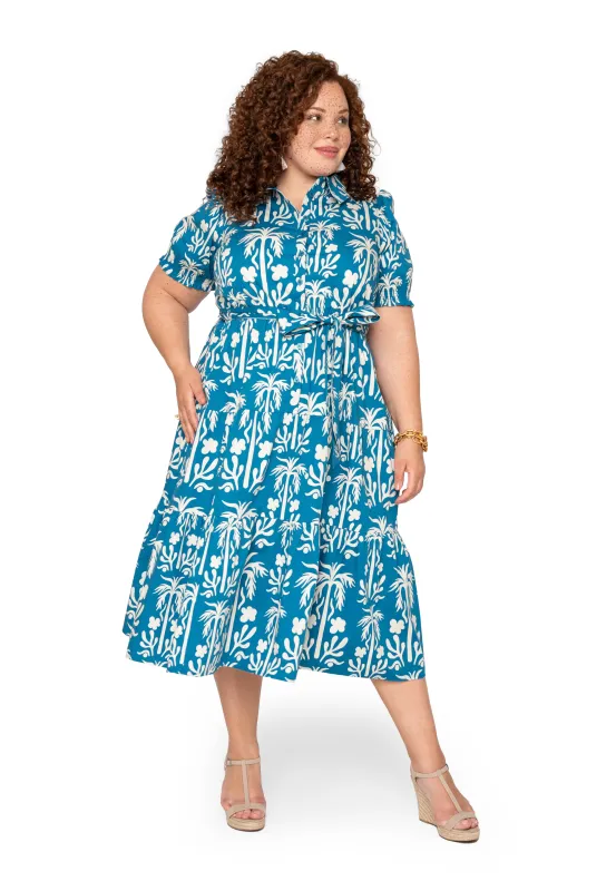 Leota Curve Octavia Dress Palm Fields Mykonos Blue sold by Leota