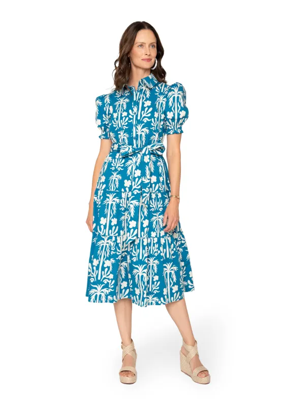 Leota Octavia Dress Palm Fields Mykonos Blue sold by Leota