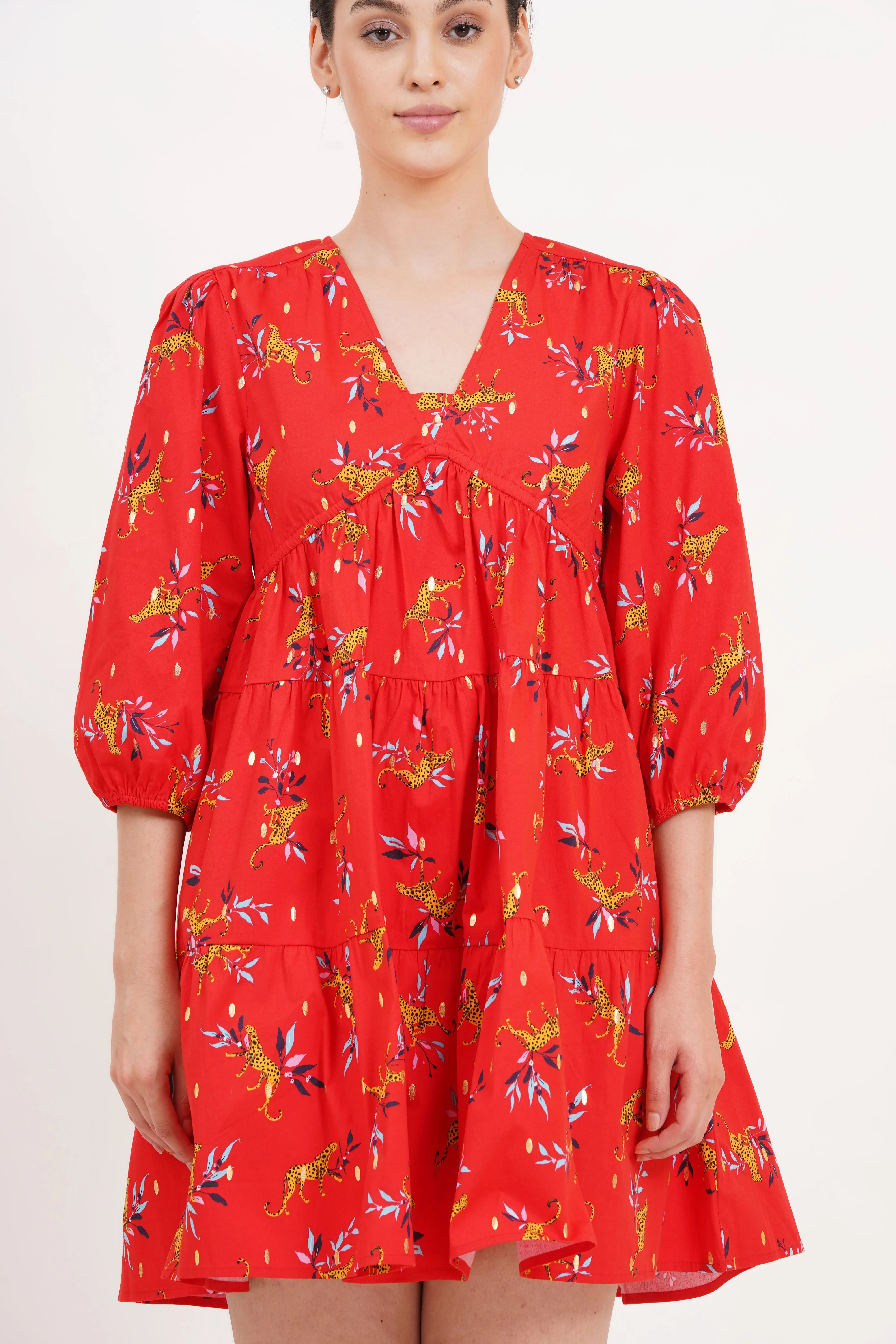 Zariah Empire Waist Mini Dress Lucky Cheetah Poppy Red sold by Leota product image thumbnail 4