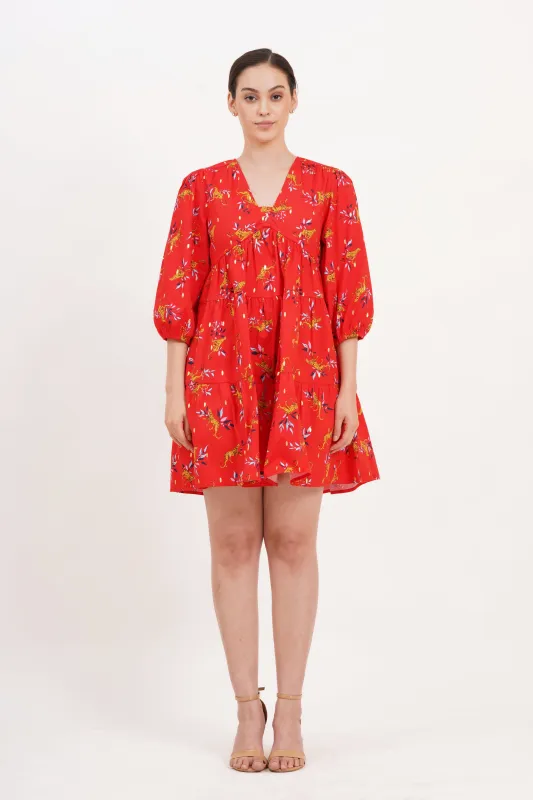 Zariah Empire Waist Mini Dress Lucky Cheetah Poppy Red sold by Leota