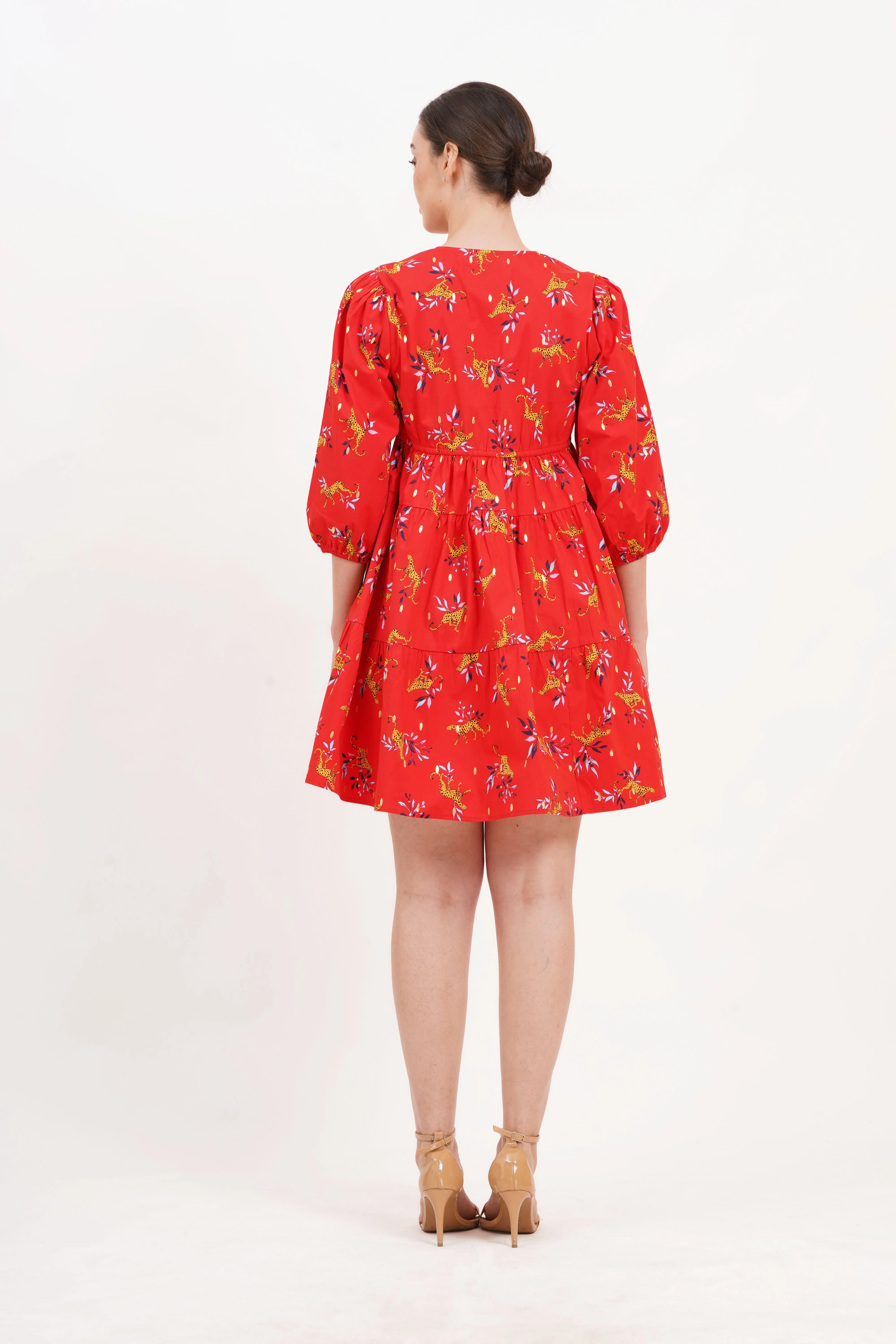 Zariah Empire Waist Mini Dress Lucky Cheetah Poppy Red sold by Leota product image thumbnail 3