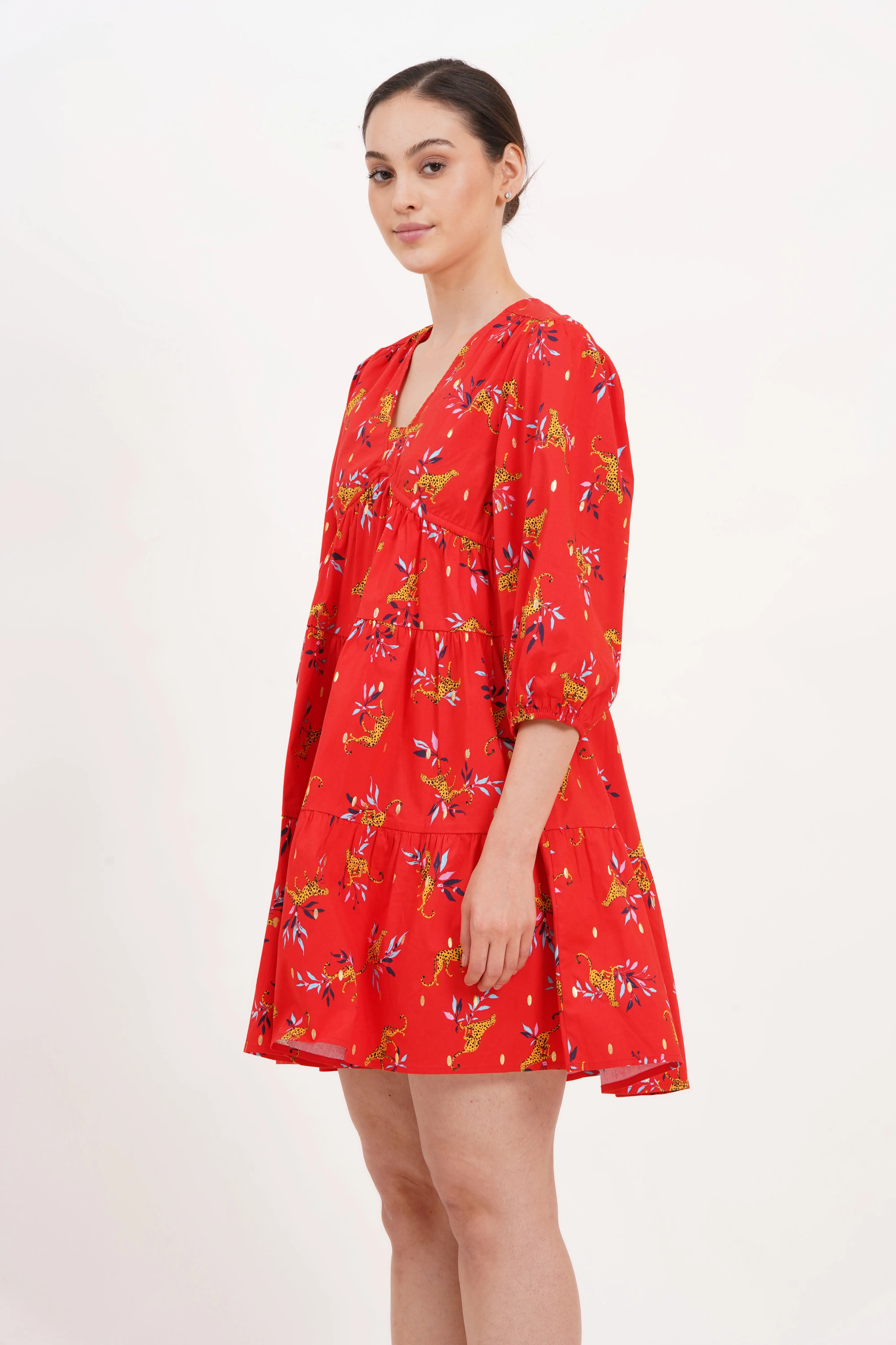 Zariah Empire Waist Mini Dress Lucky Cheetah Poppy Red sold by Leota product image thumbnail 2