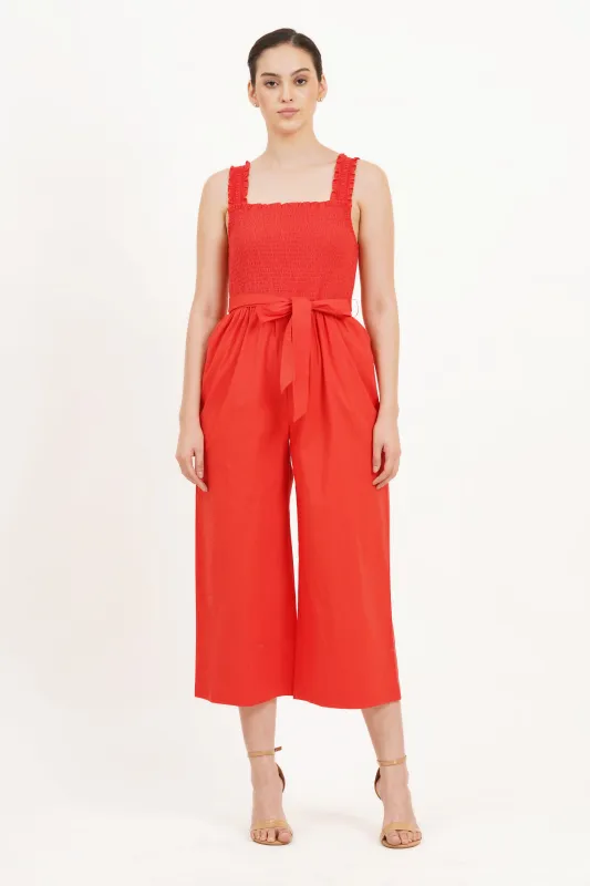 Janet Cropped Jumpsuit Poppy Red sold by Leota