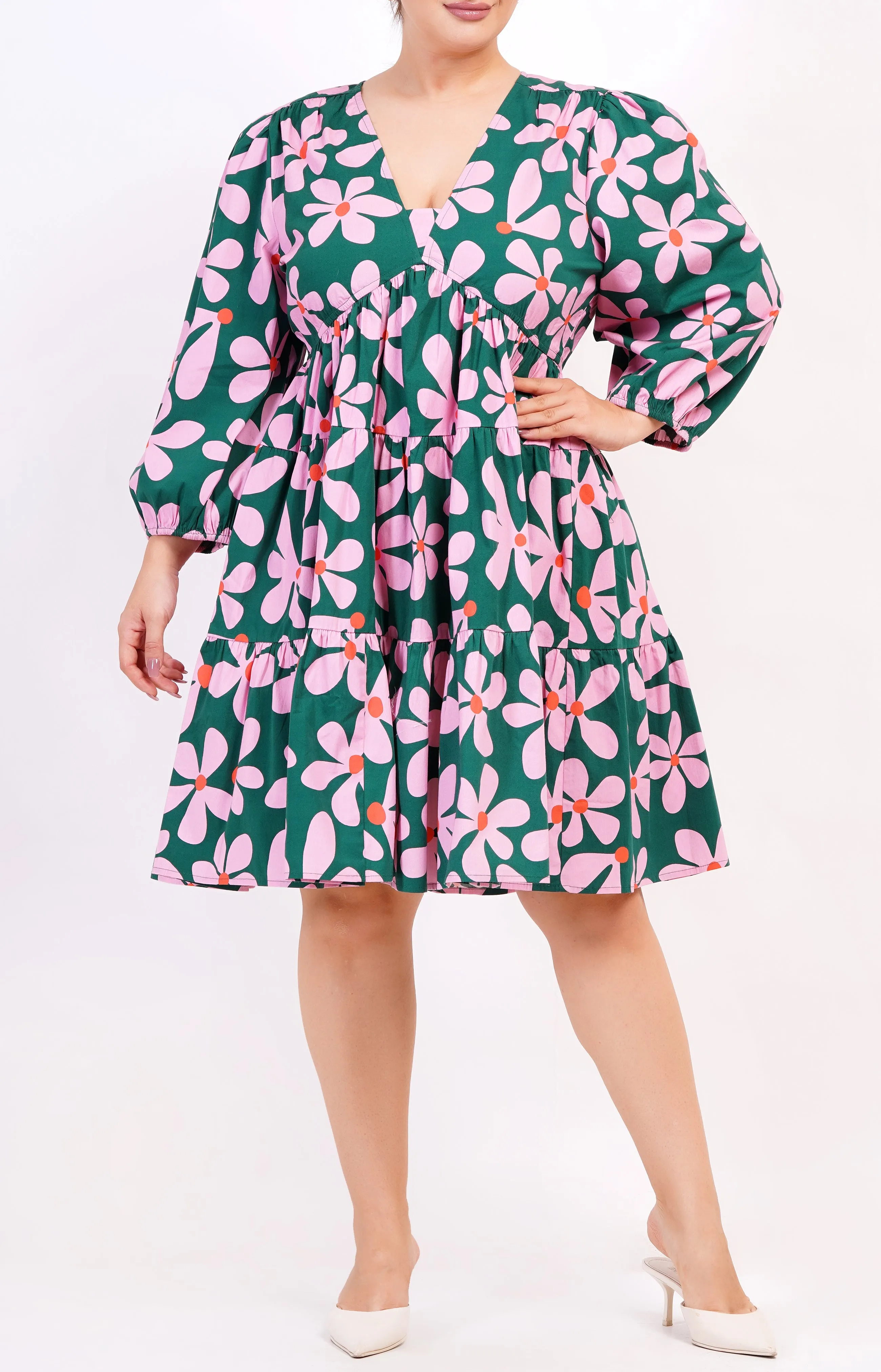 Zariah Empire Waist Mini Dress Dancing Daisies Evergreen sold by Leota product image thumbnail 5
