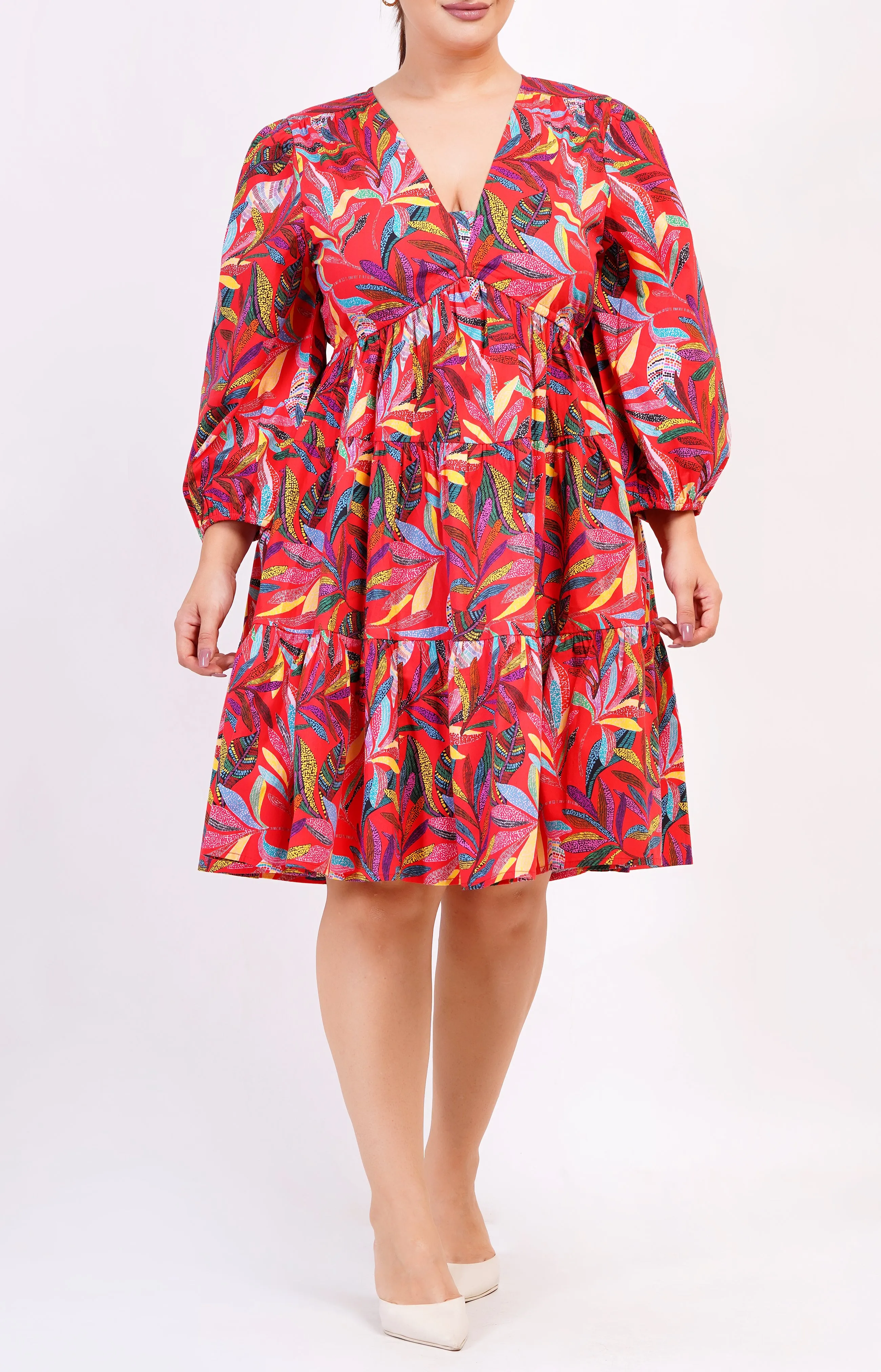 Zariah Empire Waist Mini Dress Palm Foliage Poppy Red sold by Leota product image thumbnail 3