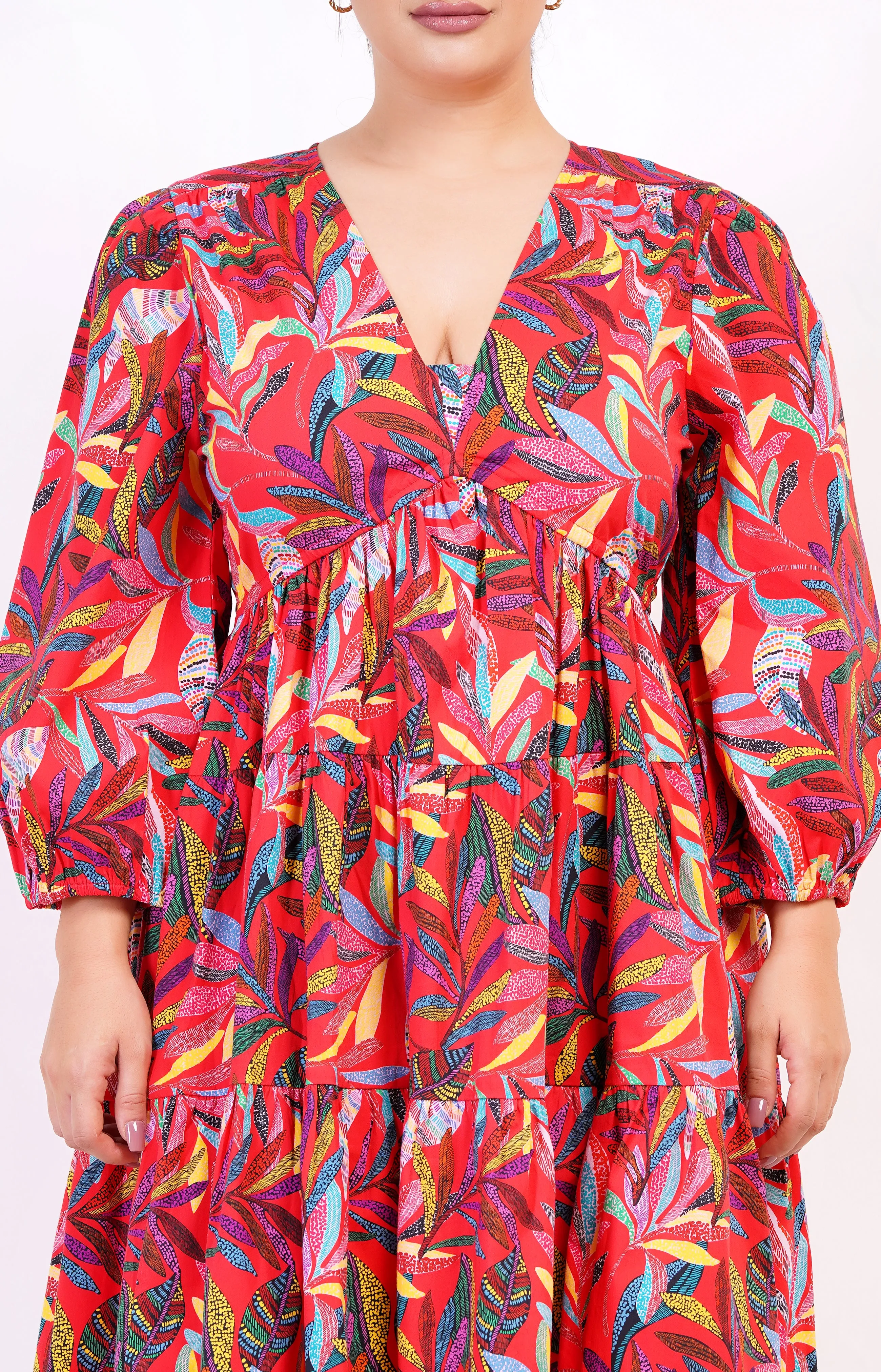 Zariah Empire Waist Mini Dress Palm Foliage Poppy Red sold by Leota product image thumbnail 2