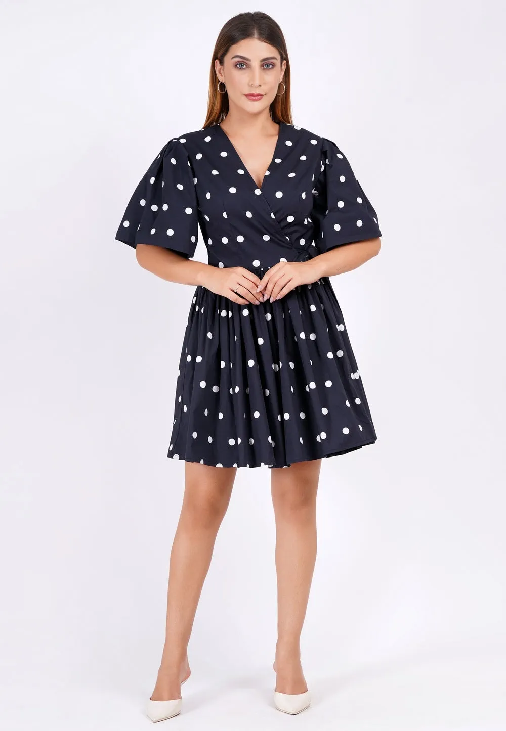 Alena Mini Wrap Dress Small Polka Black White sold by Leota product image thumbnail 4
