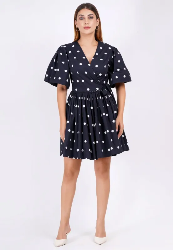 Alena Mini Wrap Dress Small Polka Black White sold by Leota