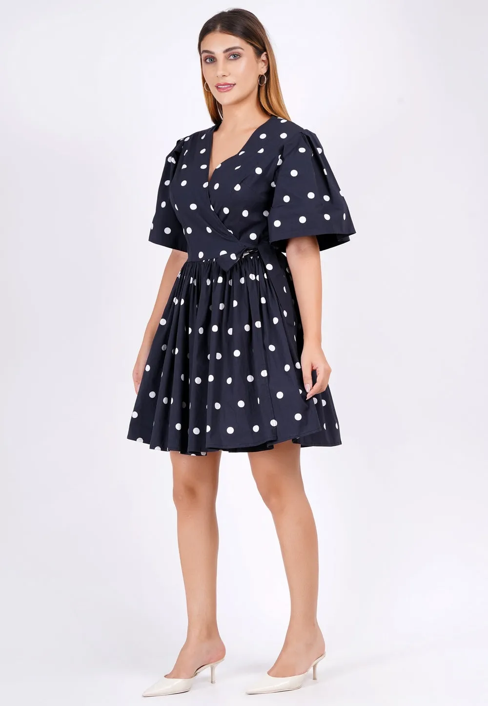 Alena Mini Wrap Dress Small Polka Black White sold by Leota product image thumbnail 5
