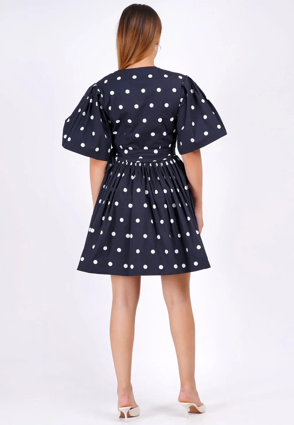 Alena Mini Wrap Dress Small Polka Black White sold by Leota product image thumbnail 2