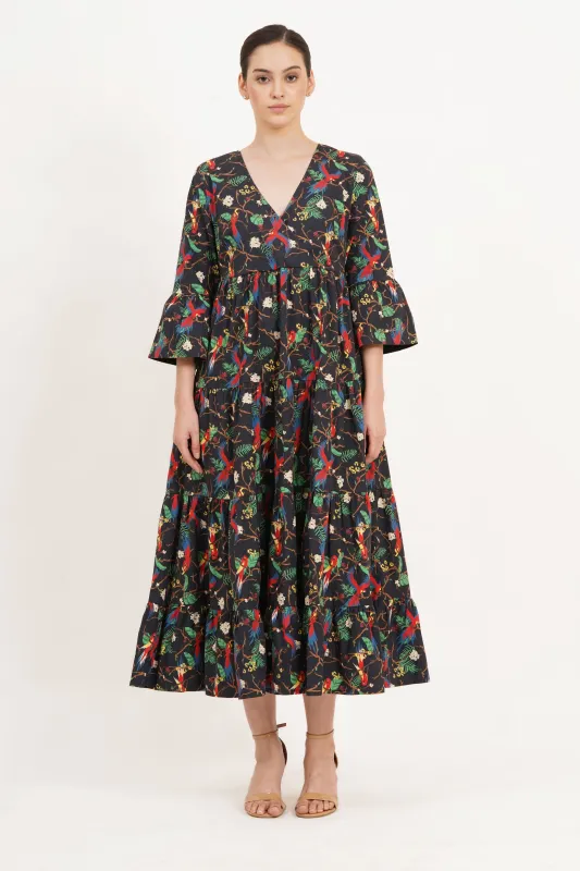 Sariah Poplin Maxi Dress Macaw Print sold by Leota
