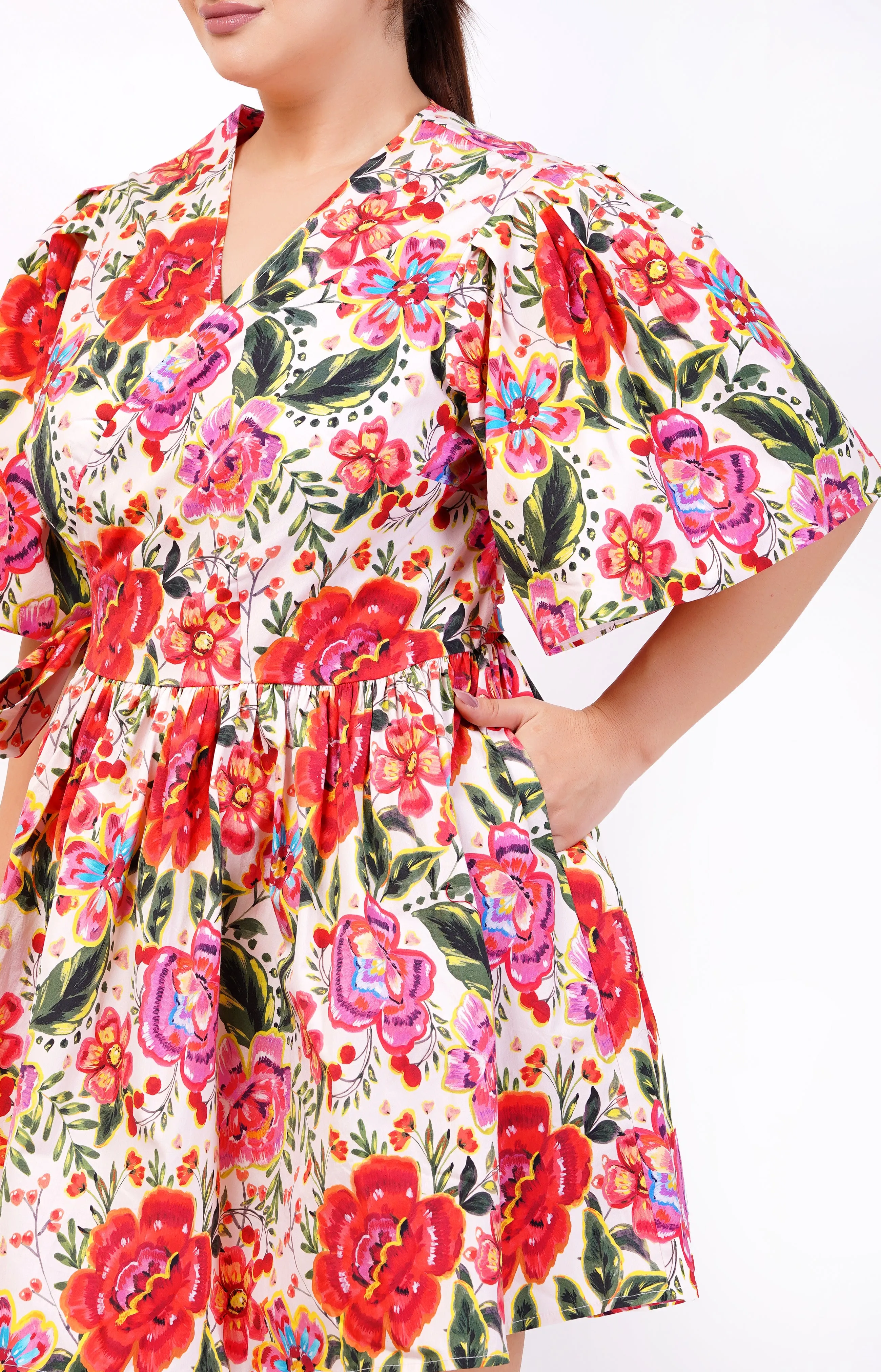 Alena Mini Wrap Dress Crown Floral Flame Scarlet sold by Leota product image thumbnail 3