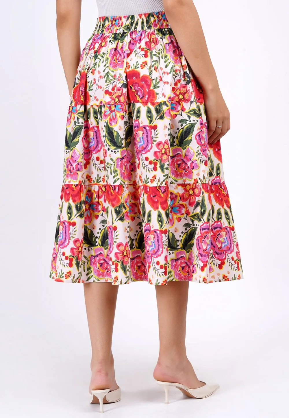 Evelyn Tiered Midi Skirt Crown Floral Flame Scarlet sold by Leota product image thumbnail 2