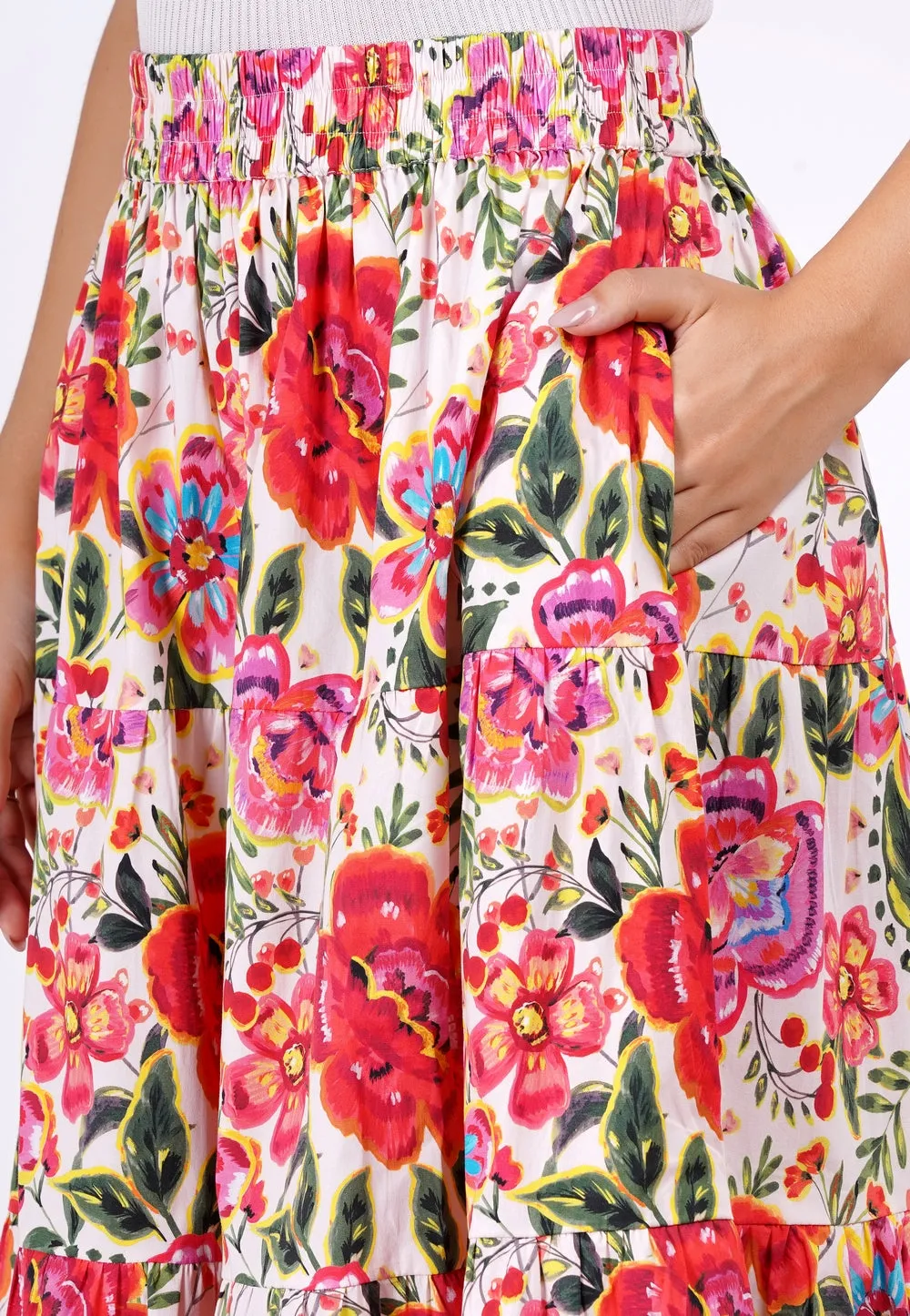 Evelyn Tiered Midi Skirt Crown Floral Flame Scarlet sold by Leota product image thumbnail 5