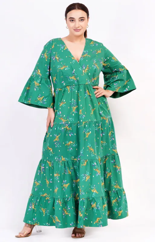 Sariah Poplin Maxi Dress Lucky Cheetah Verdant Green sold by Leota