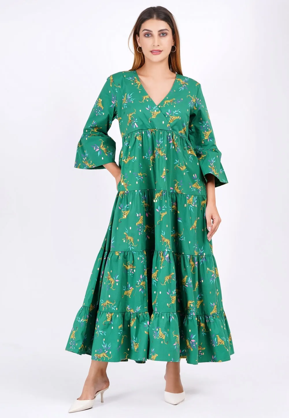 Sariah Poplin Maxi Dress Lucky Cheetah Verdant Green sold by Leota product image thumbnail 5
