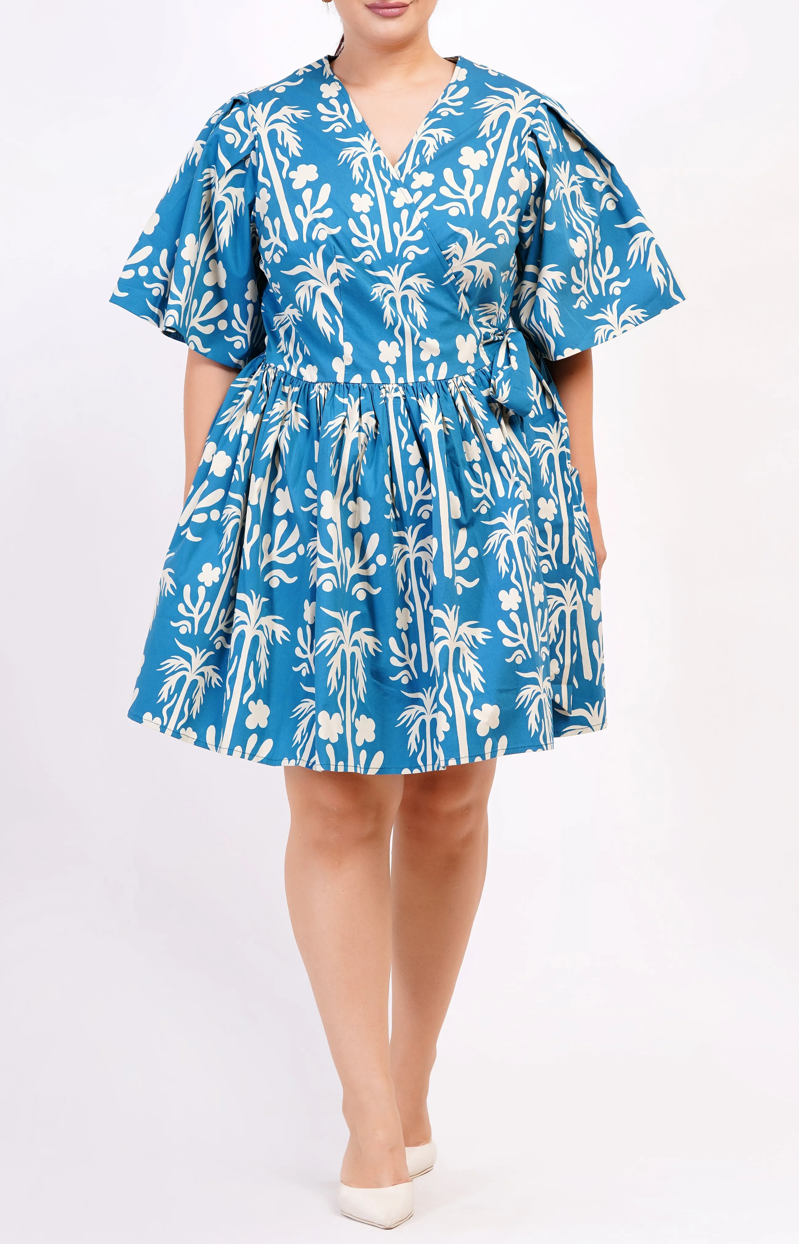 Alena Mini Wrap Dress Palm Fields Mykonos Blue sold by Leota product image thumbnail 4