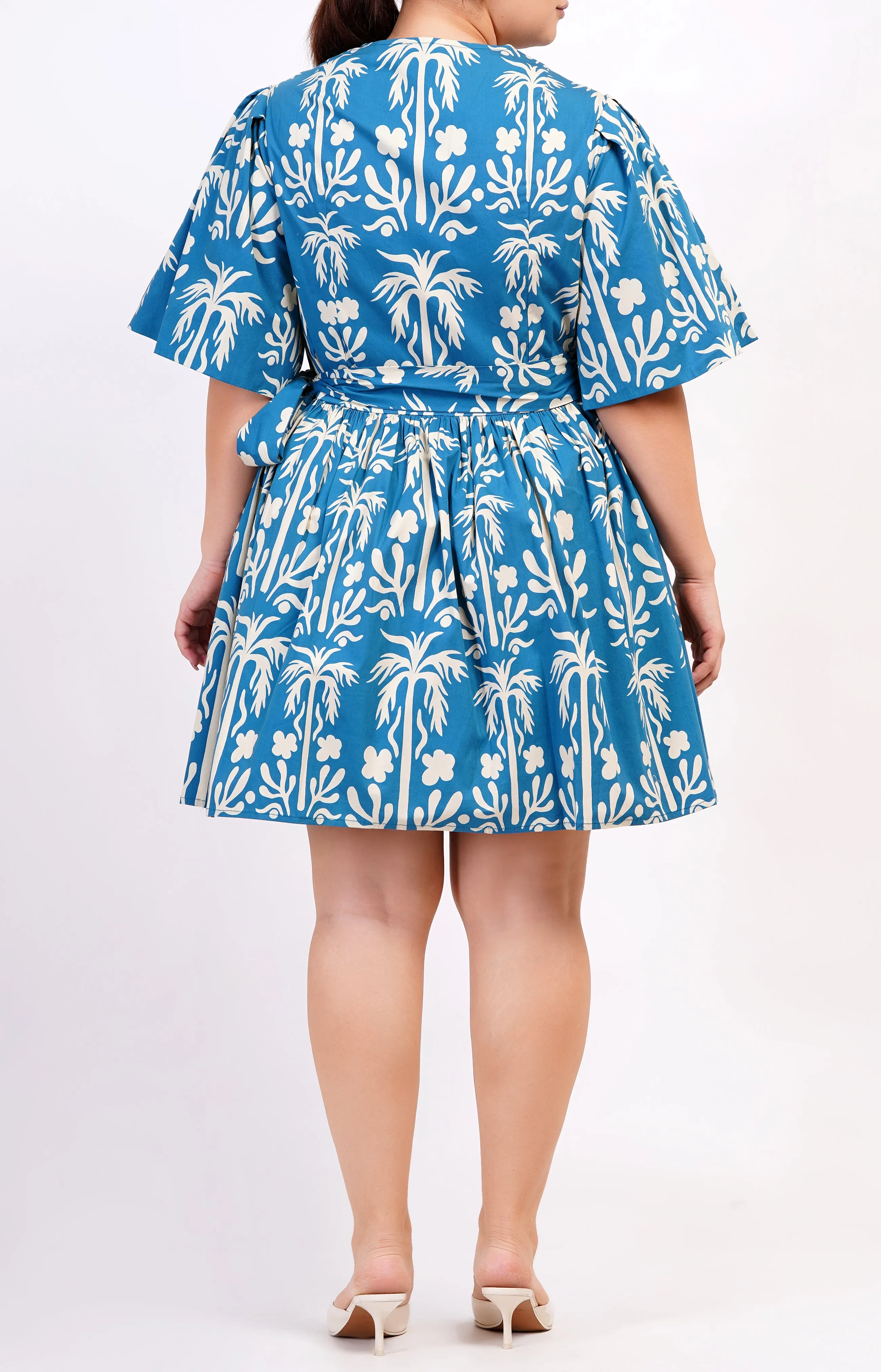 Alena Mini Wrap Dress Palm Fields Mykonos Blue sold by Leota product image thumbnail 2