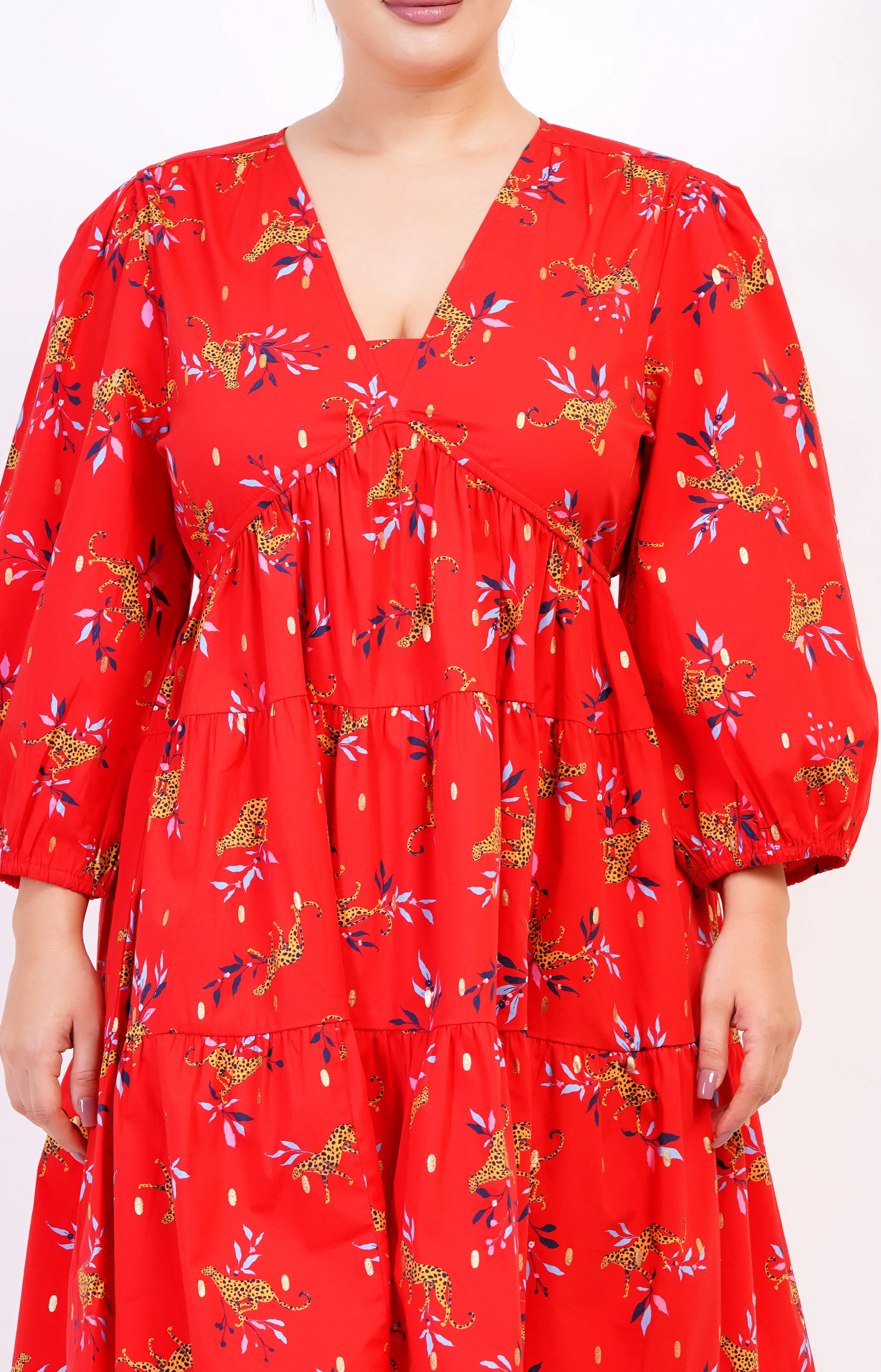 Zariah Empire Waist Mini Dress Lucky Cheetah Poppy Red sold by Leota product image thumbnail 3