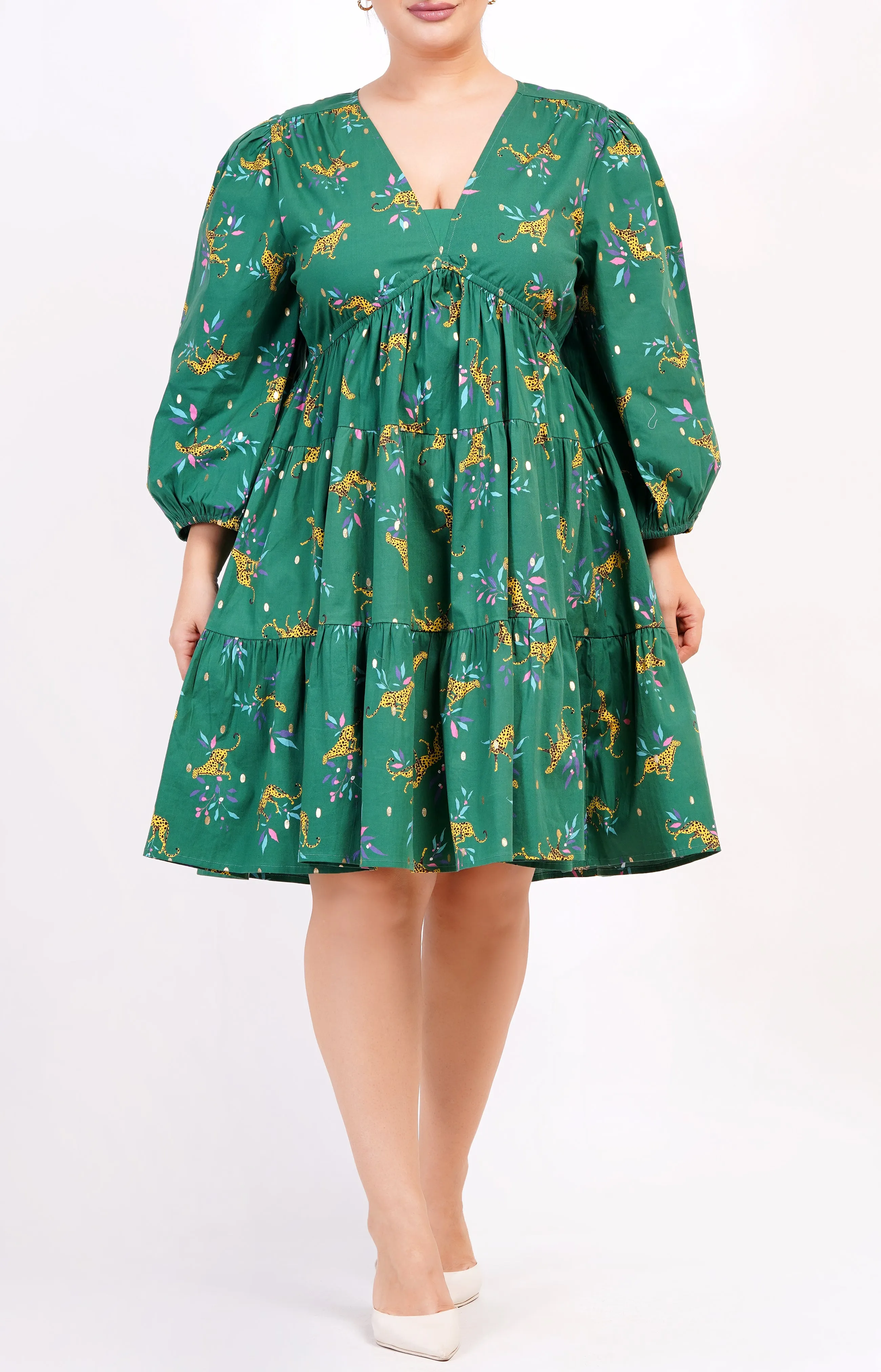 Zariah Empire Waist Mini Dress Lucky Cheetah Verdant Green sold by Leota product image thumbnail 4