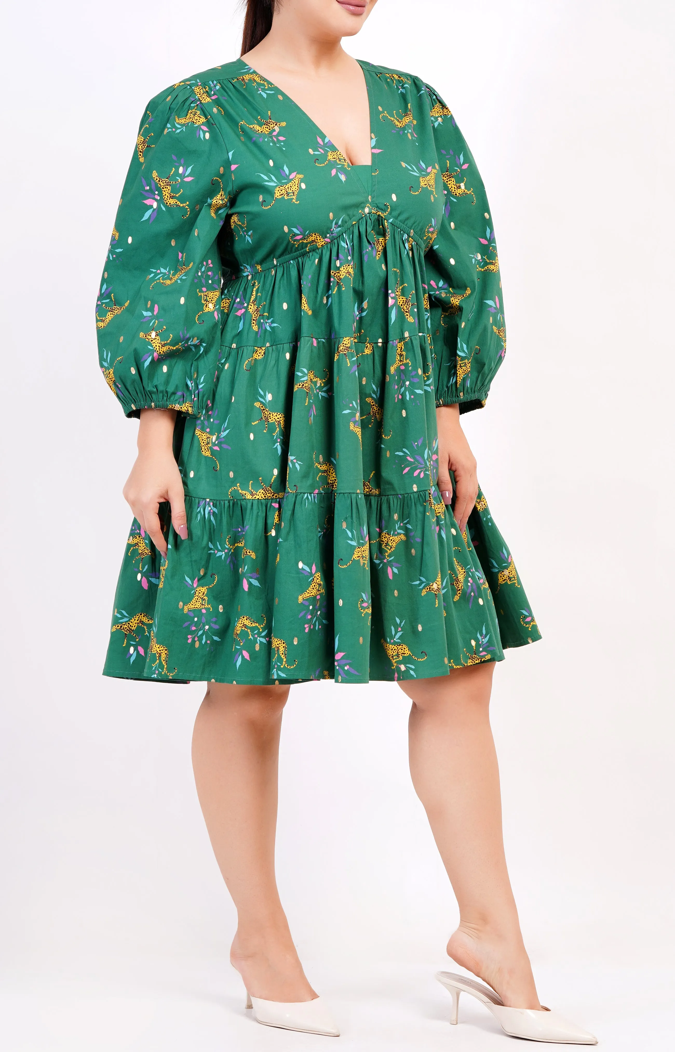 Zariah Empire Waist Mini Dress Lucky Cheetah Verdant Green sold by Leota product image thumbnail 5