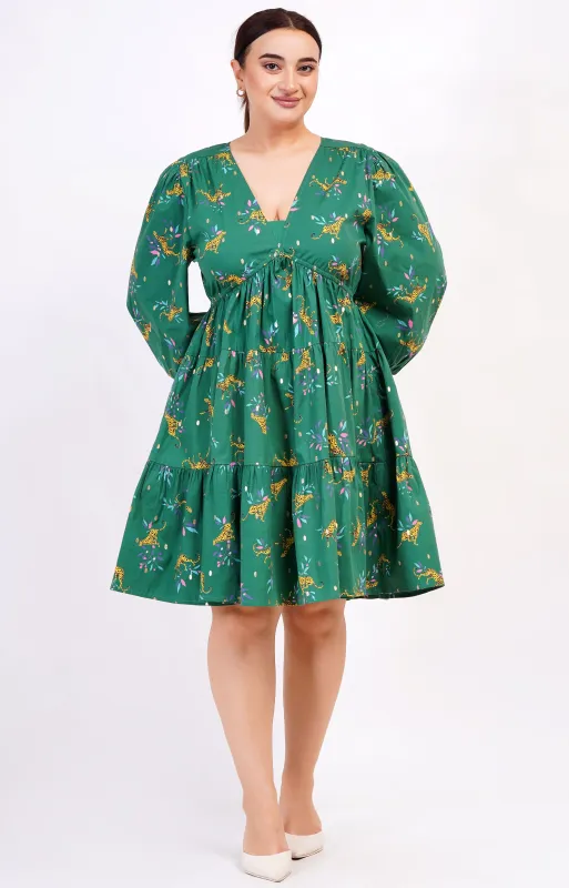Zariah Empire Waist Mini Dress Lucky Cheetah Verdant Green sold by Leota