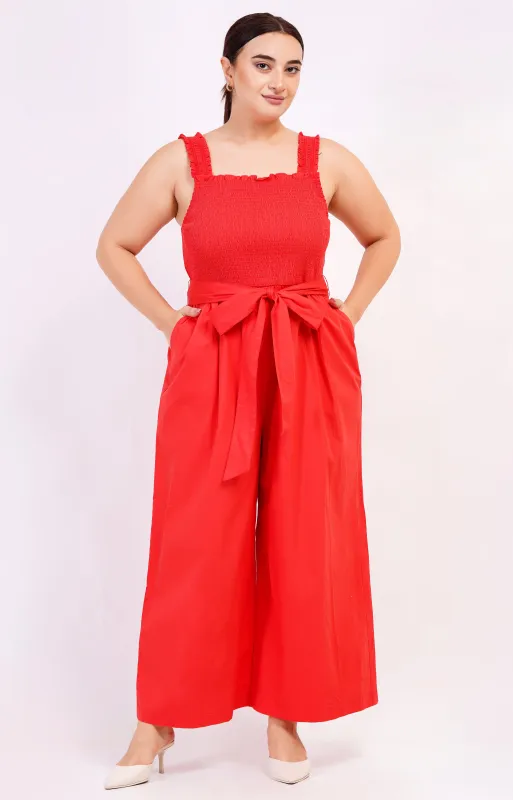 Janet Cropped Jumpsuit Poppy Red sold by Leota
